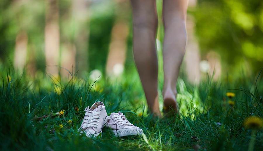 walking barefoot in nature